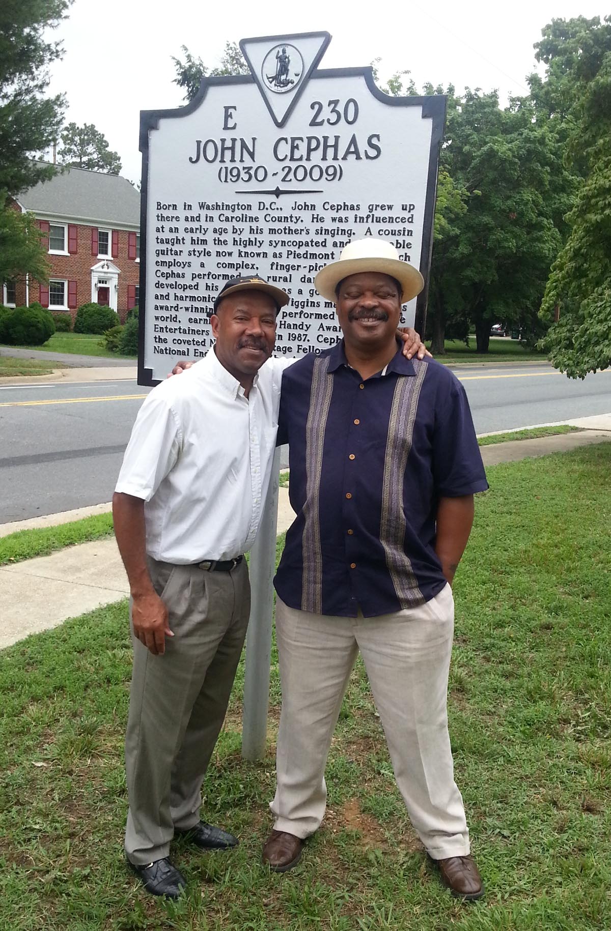 Michael with Phil Wiggins at the John Cephas Memorial Highway Marker, Bowling Green, Virginia 2014